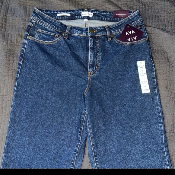 Ava & Viv Womens High Rise Straight Leg Full Jeans Dark Blue,Size 16 - Picture 4 of 7